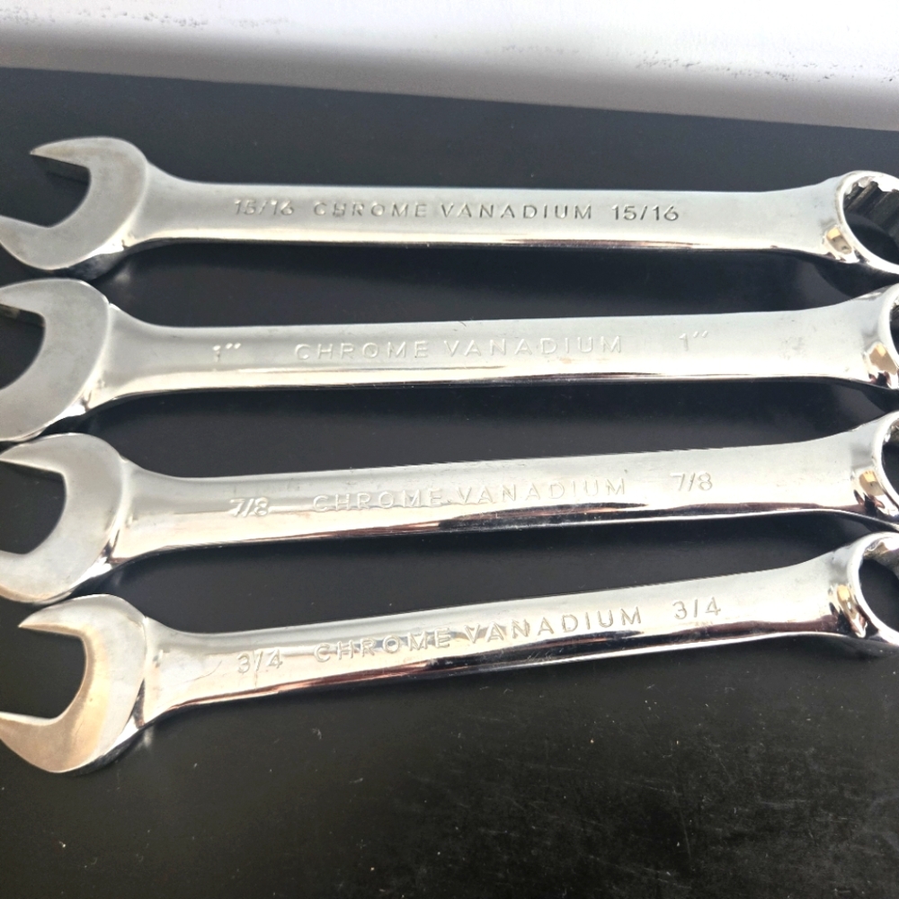 Set of 4 Pittsburgh Chrome Vanadium Steel Crescent Wrenches  3/4 / 7/8 /1"+15/16